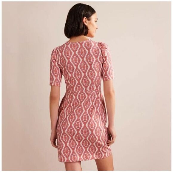 Boden Women’s Red Orange Printed Zoe Jersey Above the Knee Mini Dress - Picture 4 of 12